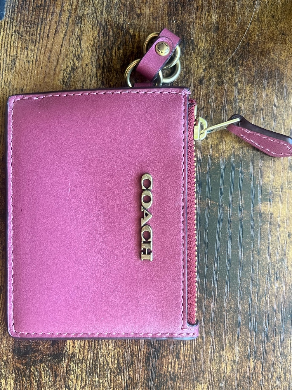 Coach Maroon Leather Zip Card Wallet with Keyring
